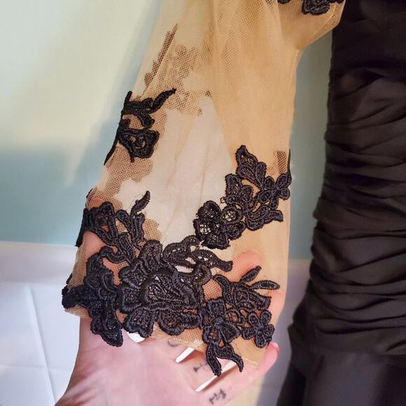 Vintage 90s Y2K Black Illusion Floral Bodycon Maxi Dress Size 14 Goth Glam - Picture 8 of 14